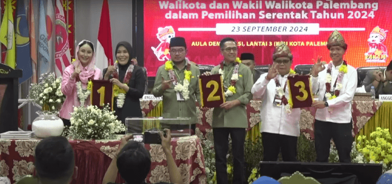 Hasil Pengundian Pilwako Palembang: Fitrianti-Nandriani Dapat Nomor 1, Ratu Dewa-Prima 2, Yudha-Bahar Nomor 3