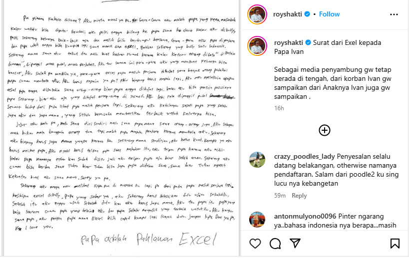 Surat Curhatan Anak Ivan Sugianto: Gara-Gara Aku, Papa Masuk Penjara