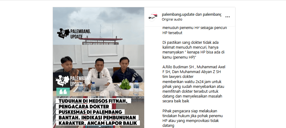 Kuasa Hukum Dokter Puskesmas 23 Ilir: Penyebar Video Wajib Klarifikasi atau Hadapi Jalur Hukum