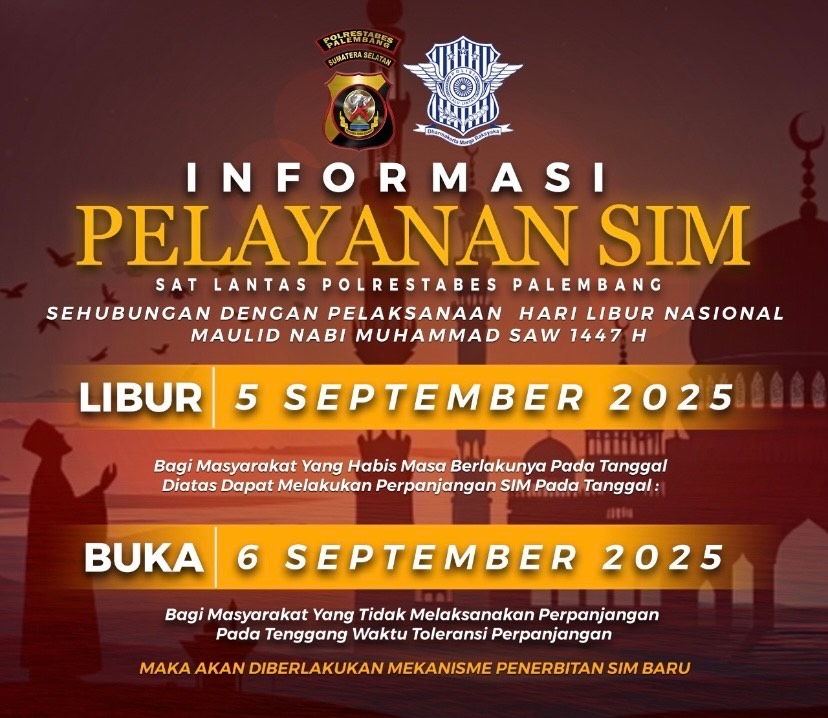 Layanan SIM dan SKCK di Polrestabes Palembang Tutup Sementara saat Maulid Nabi