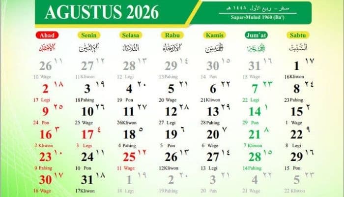Jadwal Libur dan Cuti Bersama Agustus 2026, Ada Long Weekend 3 Hari Beruntun Akhir Pekan Ini