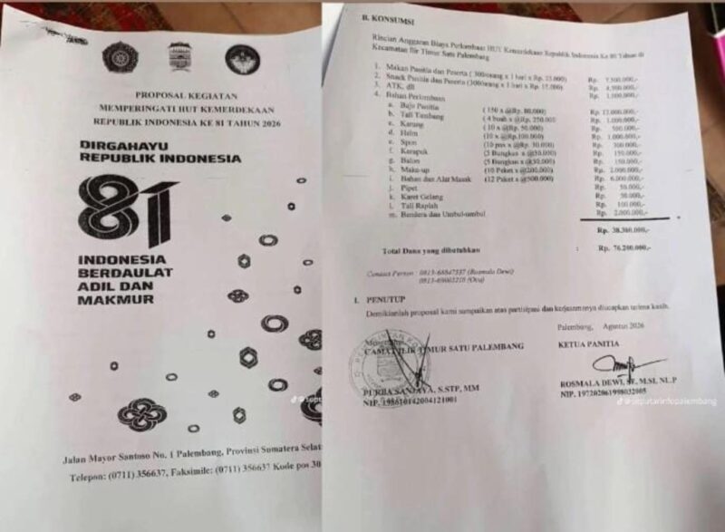 Anggaran HUT RI Rp76,2 Juta Jadi Sorotan, Inspektorat Palembang Turunkan Tim