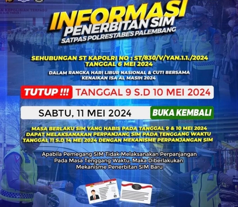 Jadwal Buka Kembali Pelayanan SIM di Polrestabes Palembang dan Lokasi Layanan SIM Keliling yang Beroperasi