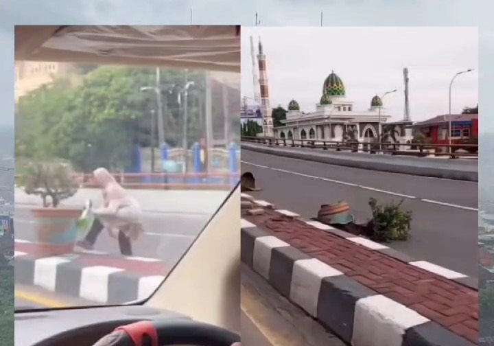 Viral! Wanita di Palembang Jatuhkan Pot Bunga di Trotoar, Ternyata ODGJ