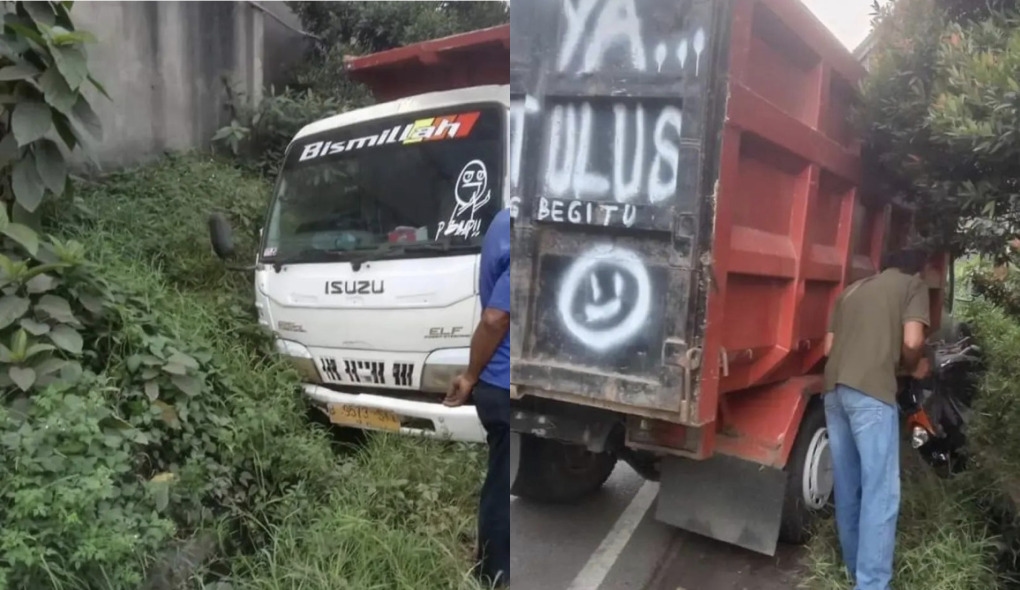 Diduga Sopir Mengantuk, Truk Batu Tabrak Pengendara Motor di Muara Enim Hingga Patah Bahu