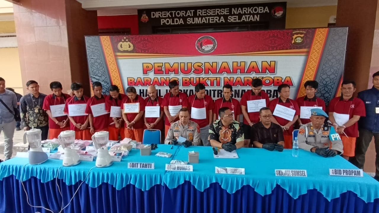 Ditresnarkoba Polda Sumsel Musnahkan Ribuan Gram Narkoba dari 23 Tersangka, Termasuk Eks Caleg Gagal