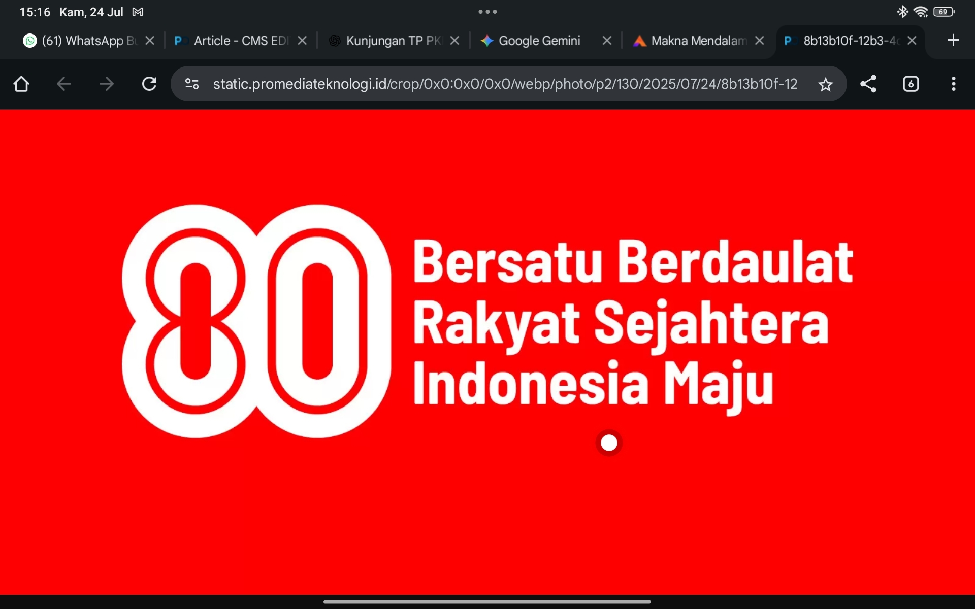 Tiga Pilar Tema HUT ke-80 RI yang Punya Makna Bersatu, Sejahtera, dan Maju