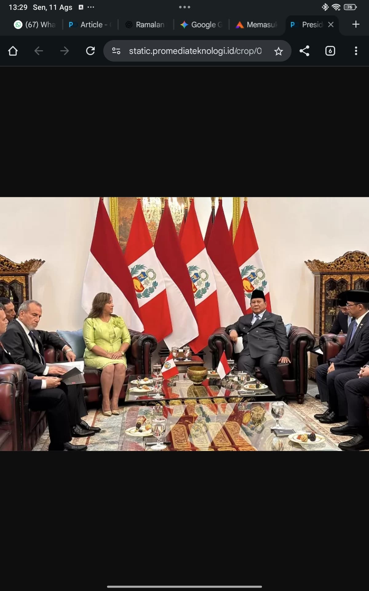 Prabowo Sambut Presiden Peru, Siap Perkuat Kerja Sama Menyongsong 50 Tahun Hubungan Diplomatik