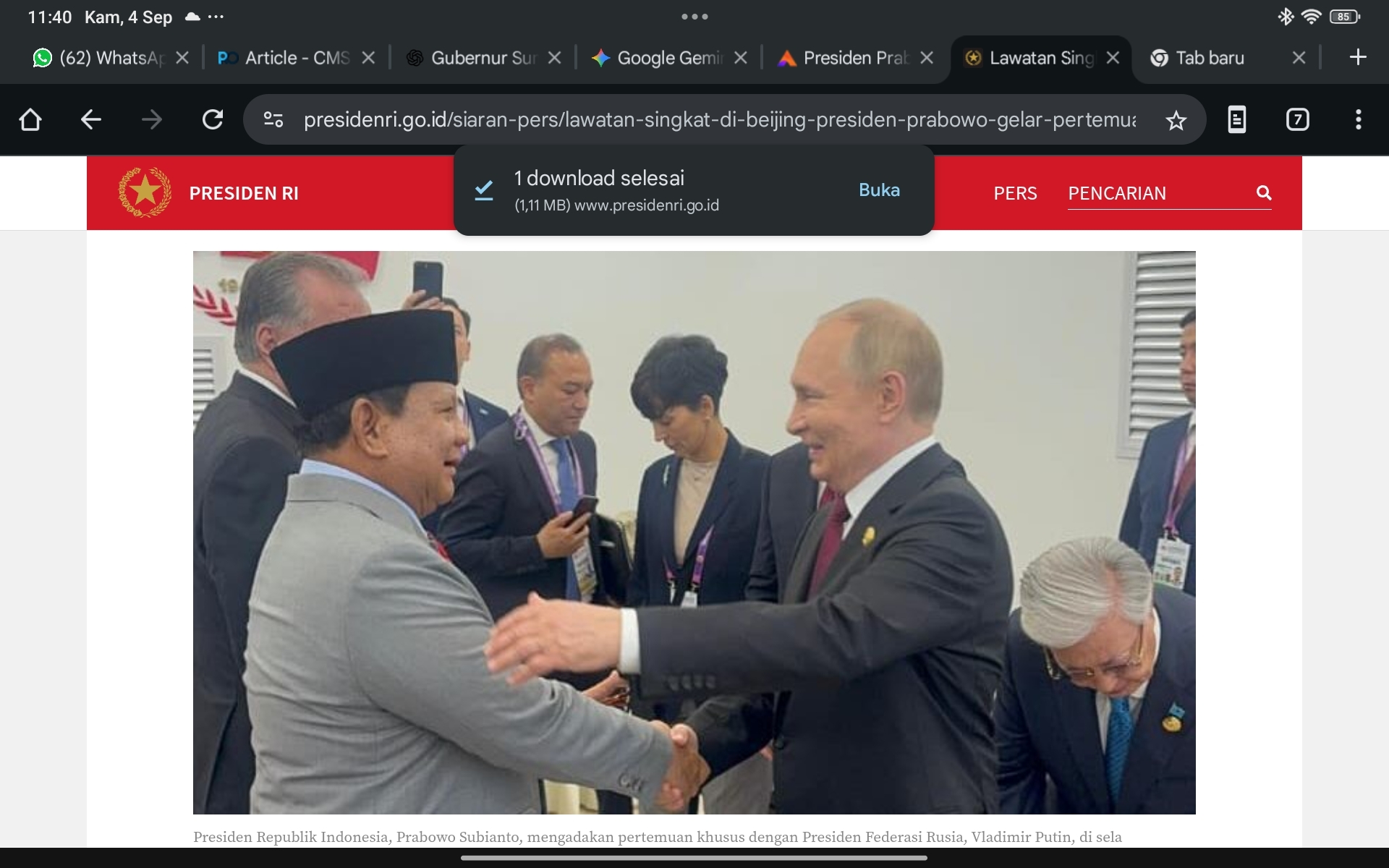 Di Beijing, Presiden Prabowo Bahas Kerja Sama Strategis dengan Vladimir Putin