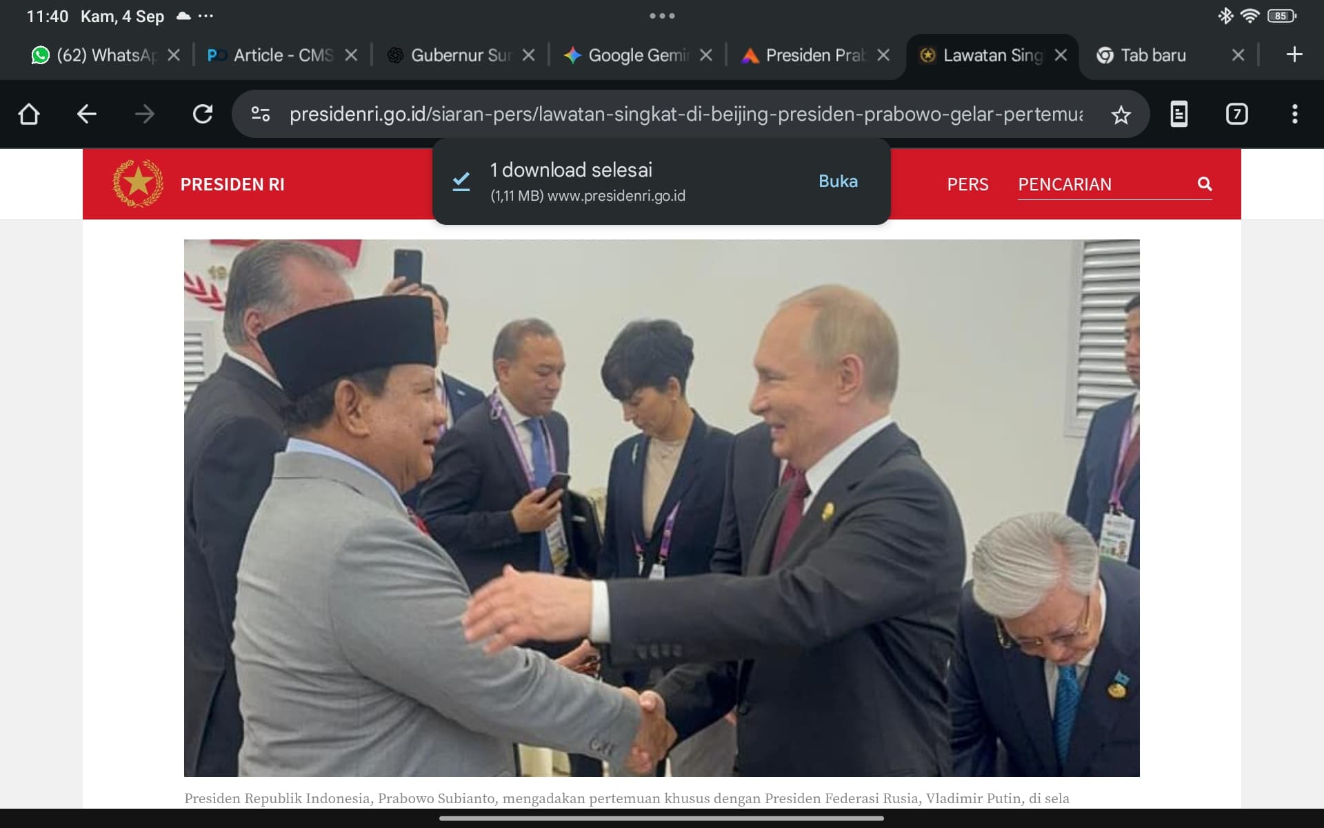 Di Beijing, Presiden Prabowo Bahas Kerja Sama Strategis dengan Vladimir Putin