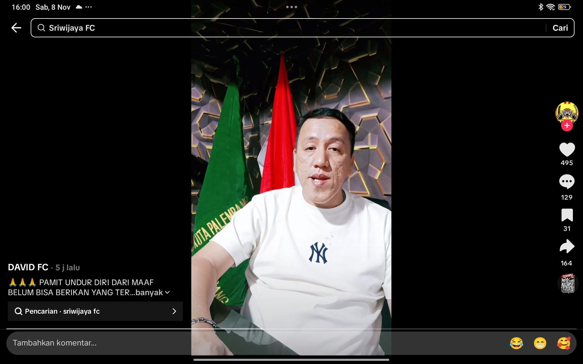 Sriwijaya FC Terpuruk di Dasar Klasemen, Wapres Klub Mohammad David Mundur Usai Desakan Fans