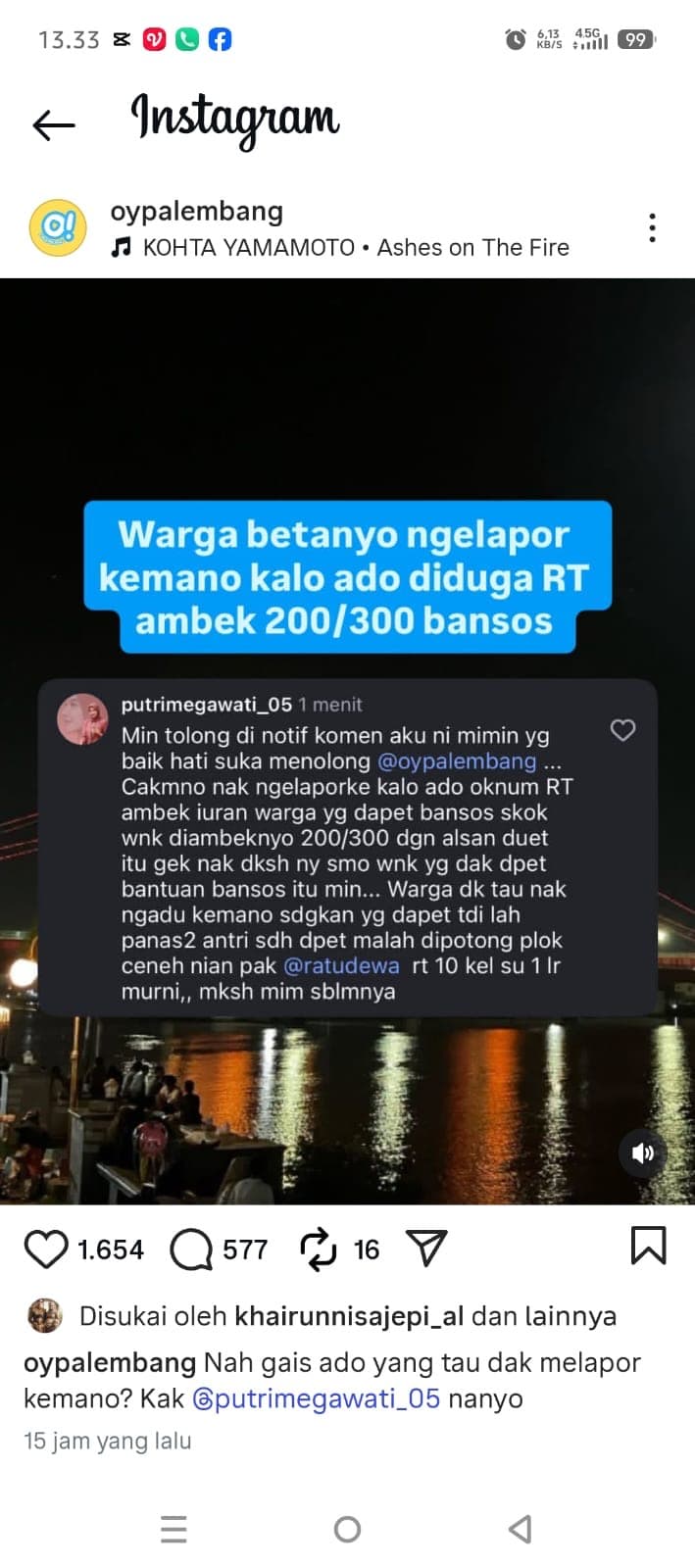 Diduga Ada Pemotongan Dana Bansos oleh Oknum Ketua RT di Palembang, Camat Sebut Dana Telah Dikembalikan